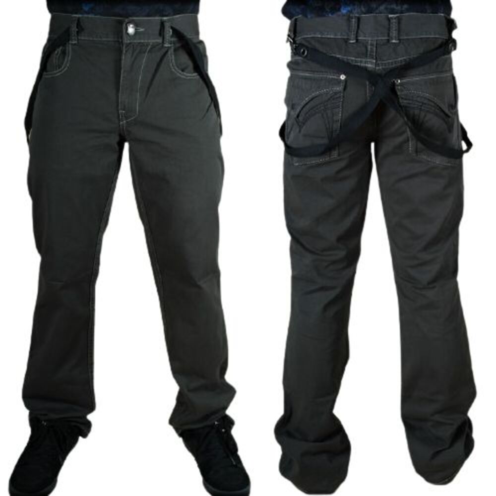 NWT MONARCHY 36 men's charcoal pants w/suspenders trendy $168 high-end trousers